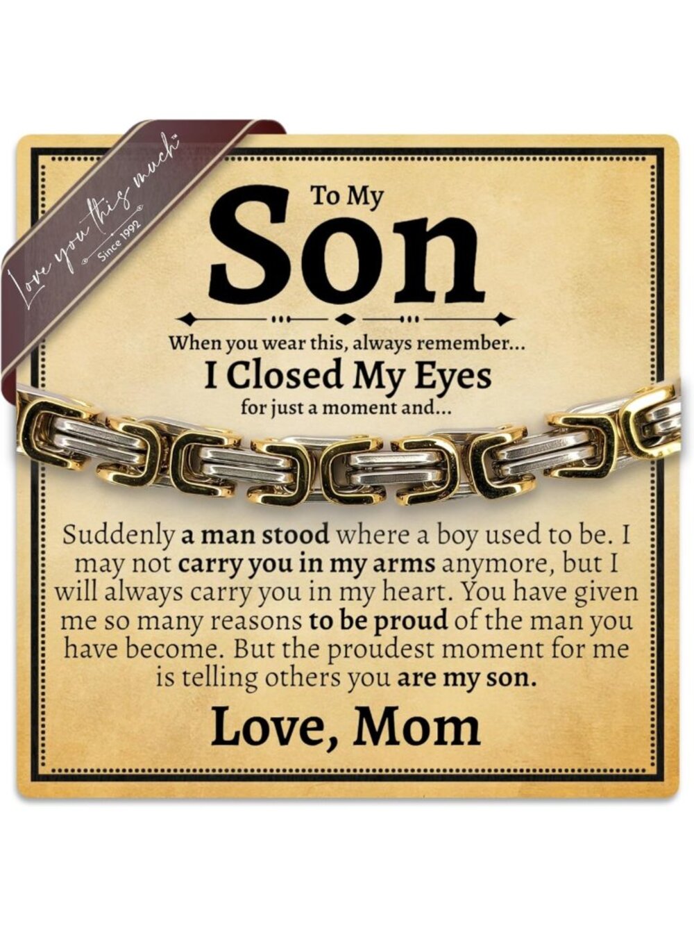 Sentimental Cuban Stainless Steel Bracelet - Heartfelt Gift for Mom to Son
